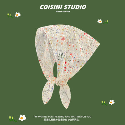 French artistic headscarf, hair band, girls' country style floral headscarf, triangular scarf, seaside photo decoration square scarf, silk scarf