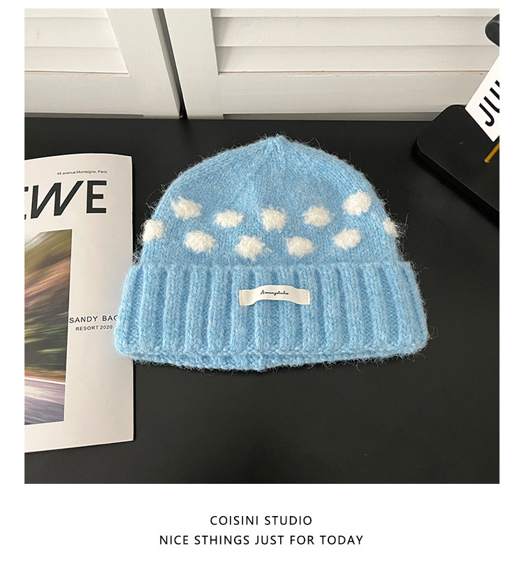 Koreanische Retro-Strickmützen mit Kontrastfarbenen Polka Dots für Männer und Frauen, Winter, dick, warm, Ohrenschutz, Slouchy Skullies Mütze – Detail 16
