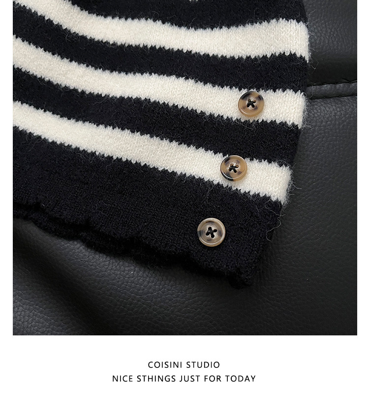 Retro Color-Block Gestreifte Strickmützen mit Knopfverzierung Unisex Damen Herren Winter Warme Streetwear Lässige Slouchy Skullies Mütze – Detail 13