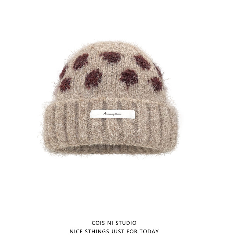 Koreanische Retro-Strickmützen mit Kontrastfarbenen Polka Dots für Männer und Frauen, Winter, dick, warm, Ohrenschutz, Slouchy Skullies Mütze – Detail 8