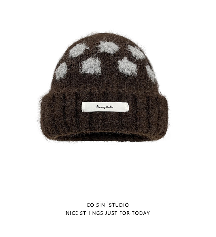 Koreanische Retro-Strickmützen mit Kontrastfarbenen Polka Dots für Männer und Frauen, Winter, dick, warm, Ohrenschutz, Slouchy Skullies Mütze – Detail 6