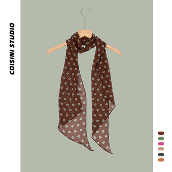 Printed high-end versatile brown polka dot silk scarf for women spring and summer
