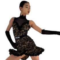 TYH sleeveless mesh lace jumpsuit short fishbone skirt slimming and taller Latin dance professional practice performance clothing
