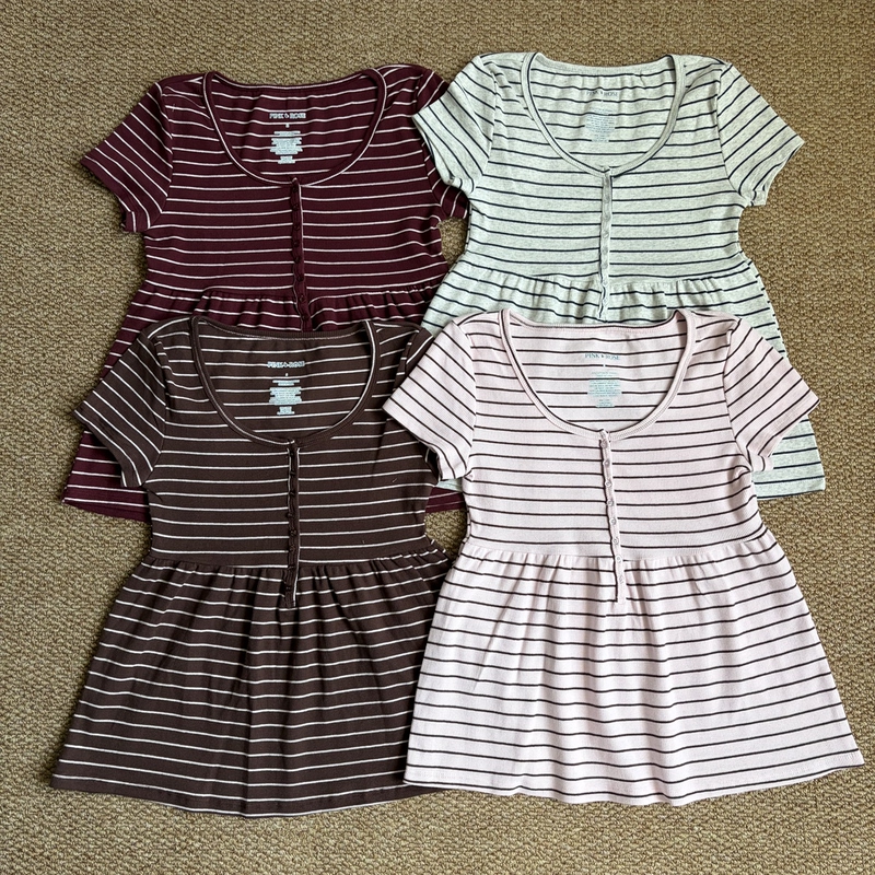 Pink Rose Export Single-Piece Babydoll Top 95% Cotton Striped Ribbed T-Shirt Top