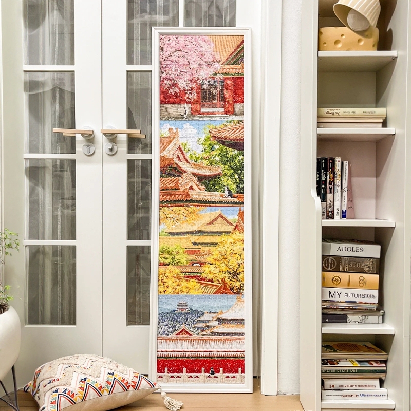 Solid Wood Puzzle Frame, Forbidden City, Four Seasons (Spring, Summer, Autumn, Winter), 300 Pieces, 35X35Cm, Puzzle Frame, Special for Hanging on the Wall