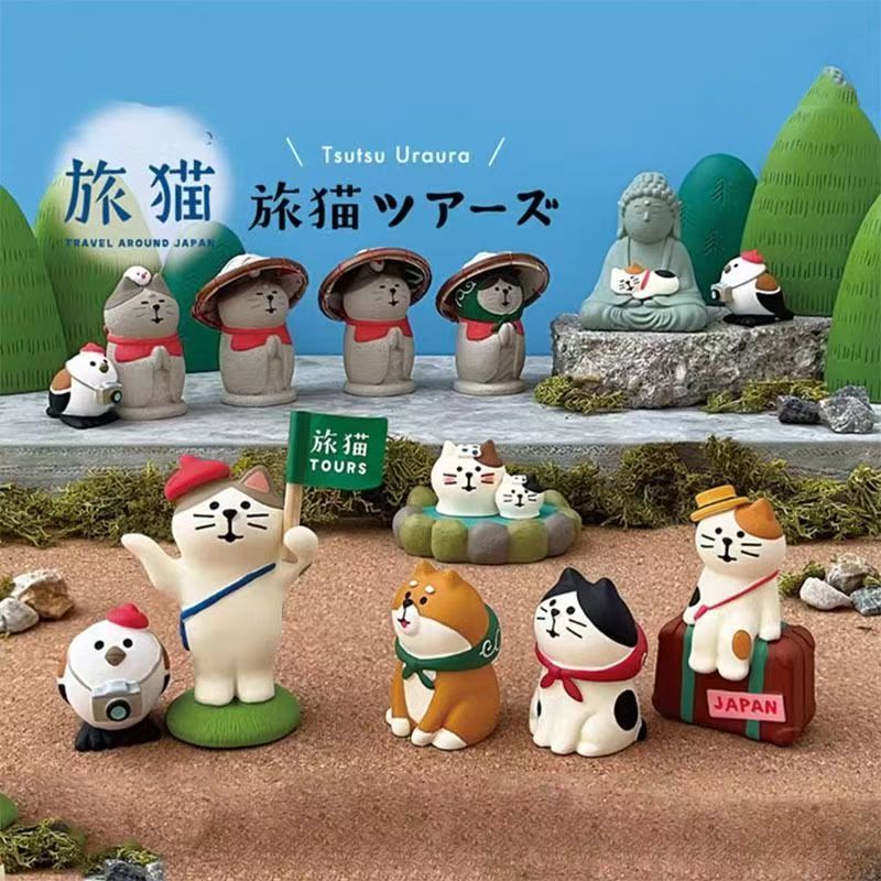 Japanese-Style Cat Zakka Mount Fuji Travel Cat Figurine Desktop Trendy Healing Style Cute Gift ins