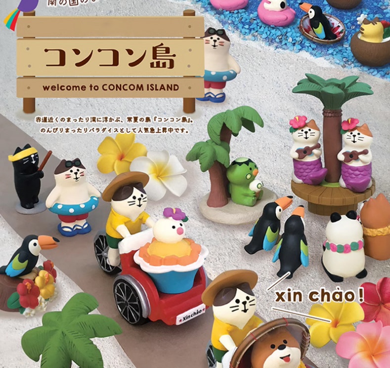 Summer Festival Island Sightseeing Car Mermaid Kappa Three-Striped Cat Coconut Tree Cute Theme Cute Figurines