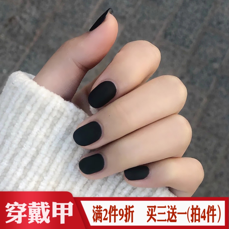 Matte Pure Black Short Square Round Nail Tips Finished Matte Wearable Nail Stickers Fake Nails Removable Matte Pure Black Short Square Round Nail Tips Finished Matte Wearable Nail Stickers Fake Nails Removable