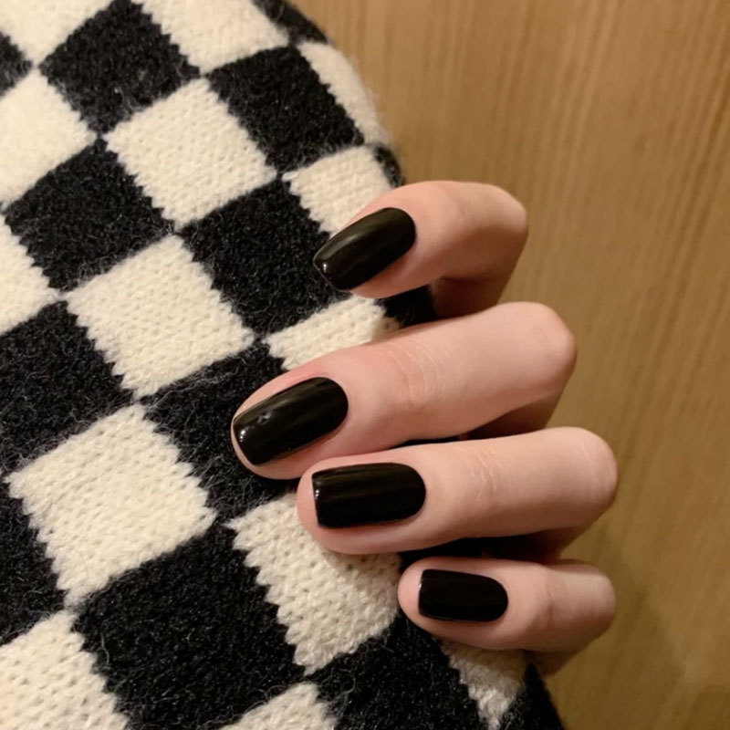 Pure Black Mini Medium-Length Square Wearable Nail Art Finished Nail Pieces, Removable, Brightening, Glossy, Single-Color, Simple Fake Nail Stickers Pure Black Mini Medium-Length Square Wearable Nail Art Finished Nail Pieces, Removable, Brightening, Glossy, Single-Color, Simple Fake Nail Stickers