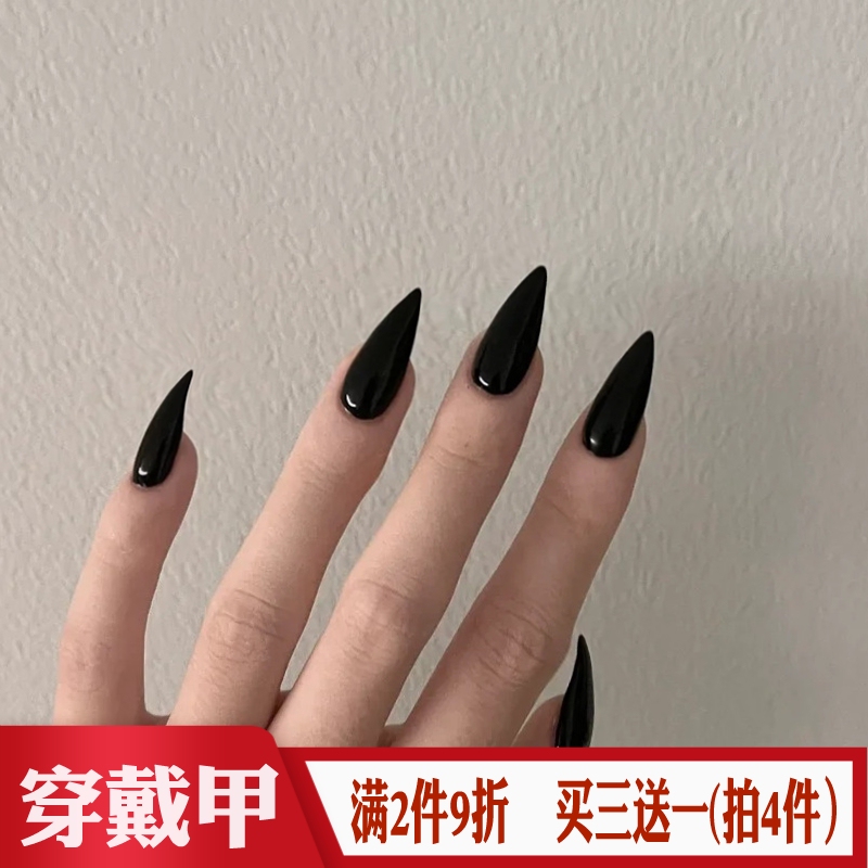 Pointed Black Fake Nails, European and American Style, Simple Cosplay, Photo Shoot, Wearable Nail Stickers, Freely Removable Finished Product Pointed Black Fake Nails, European and American Style, Simple Cosplay, Photo Shoot, Wearable Nail Stickers, Freely Removable Finished Product