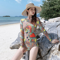 Swimwear women 2021 new fairy fan conjoined belly thin long sleeve conservative Korean ins style sexy swimsuit