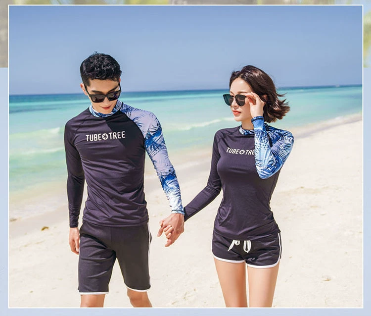 Áo tắm dài tay chống nắng nữ bảo thủ suối nước nóng Hàn Quốc góc phẳng thể thao chia đôi vai cỡ lớn đồ bơi đôi - Vài đồ bơi