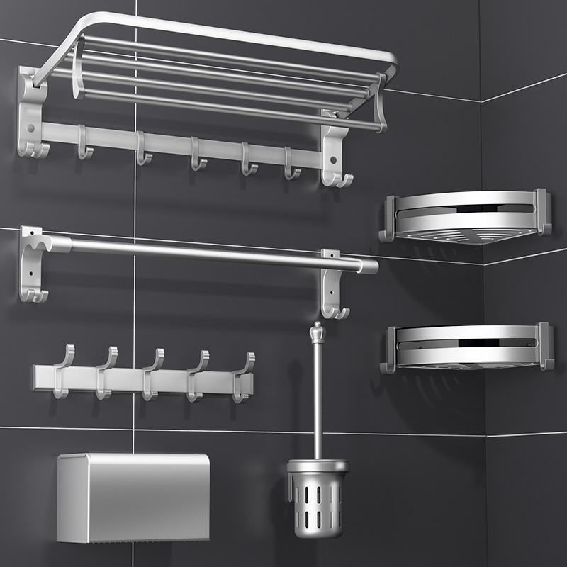 Towel rack free punching space aluminum bath towel rack toilet wall hanging bathroom shelf storage toilet bathroom hanger