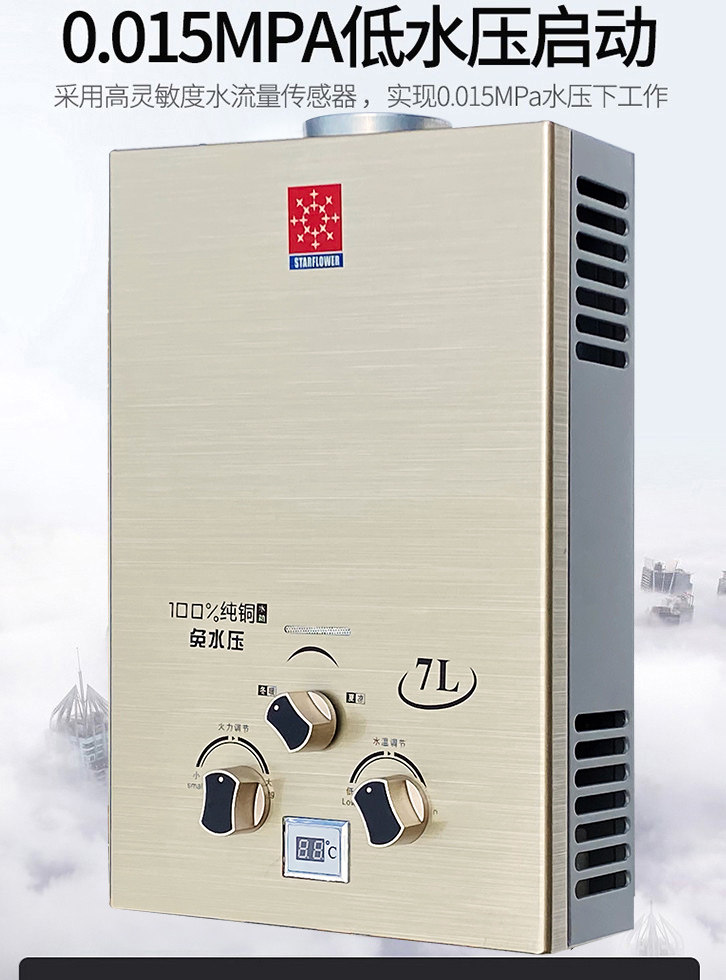 Газовый водонагреватель 家用燃气热水器煤气天然气液化气免水压出租房用洗澡强排平衡式 Shengjihua