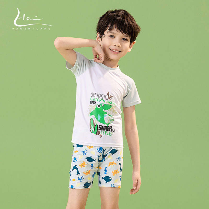Children's swimsuit boys 2024 new split medium and large children's boys quick-drying warm swimsuit hot spring swimming trunks set