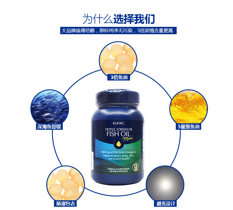 Dầu cá Gnc 3 lần 120 viên Mỹ nguyên chất mini cá biển sâu viên nang mềm Omega 3 sản phẩm sức khỏe trung niên - Thức ăn bổ sung dinh dưỡng thuốc thực phẩm chức năng