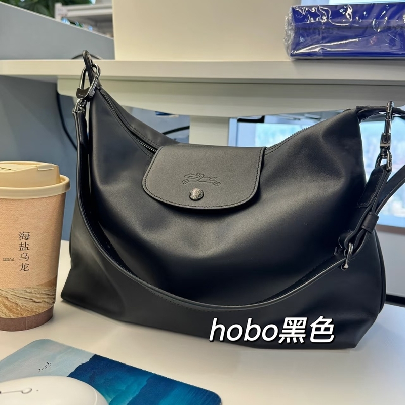 Longchamp Leather Bag Russie Lunch Box Bag Calfskin Dumpling Bag Hobo Underarm Tote Bag
