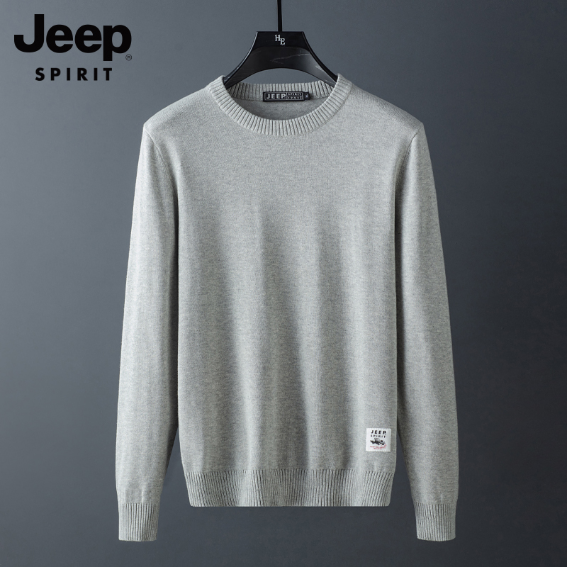 Jeep Sweater for Men, Autumn and Winter, Loose Fit, Versatile, Pure Cotton, Round Neck, Long Sleeve, Base Layer, Trendy Casual Knitwear Jacket