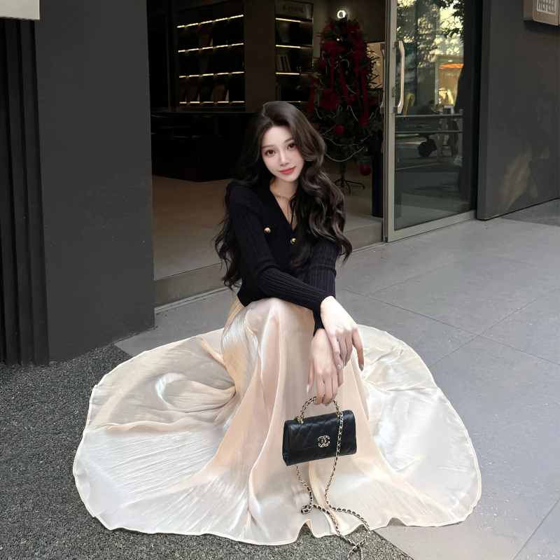 Women's Summer 2026 New High-End Flowing Satin High-Waisted A-Line Long Skirt with a Fairy-Like Feel Women's Summer 2026 New High-End Flowing Satin High-Waisted A-Line Long Skirt with a Fairy-Like Feel
