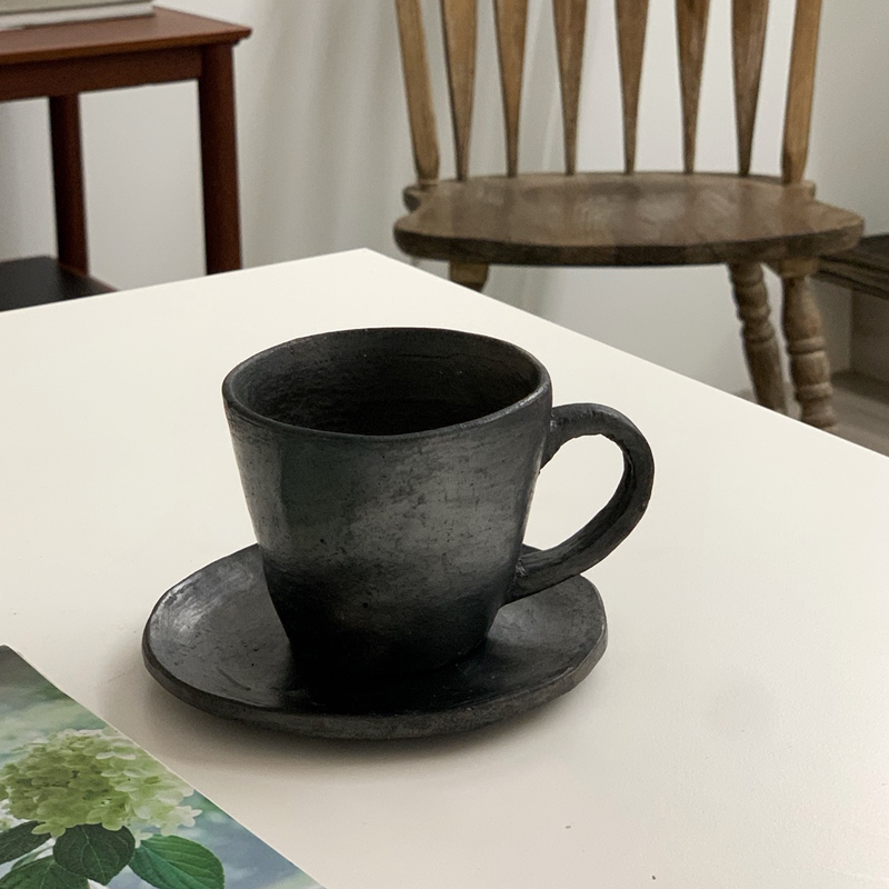 Paseo｜Tibetan Black Pottery Coffee Cup, Australian White Cup, Tea Cup, Tea Ware, Handmade with a Rough Texture, Versatile and Simple