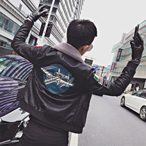 Pilot leather mens velvet thickened motorcycle suit Lamb hair collar leather jacket Social spirit guy winter coat