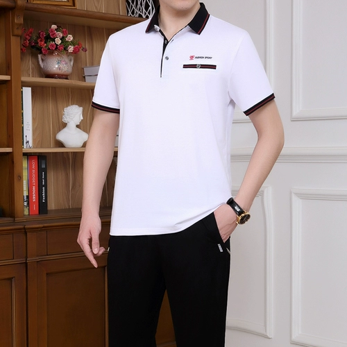 Мужской летний спортивный костюм для пожилых людей, штаны, комплект для отдыха, для среднего возраста, короткий рукав, большой размер