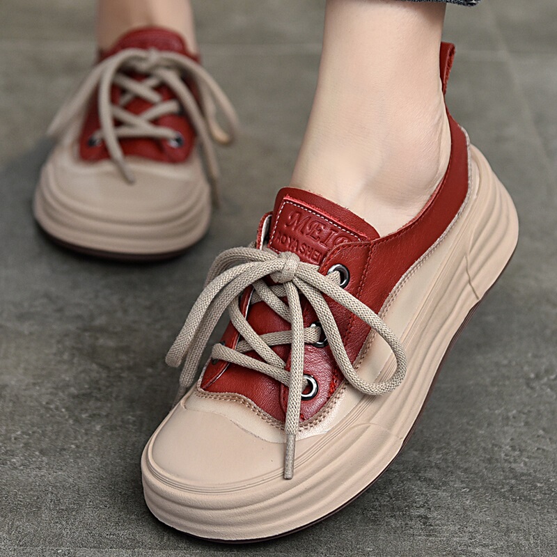 Cute and Quirky Thick-Soled Sneakers for Women, Sporty and Casual, Niche Style, 2026 New Retro Genuine Leather Soft-Soled Cowhide Large-Toe Shoes