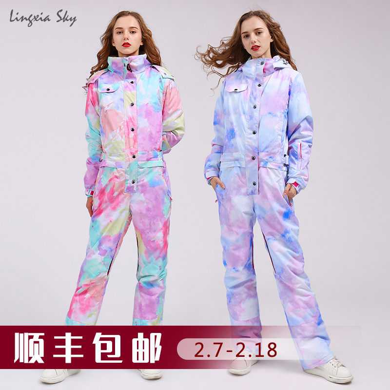 One-piece ski suit Women's snowboard double board adult children's ski suit pants suit Waterproof travel equipment thickened warm