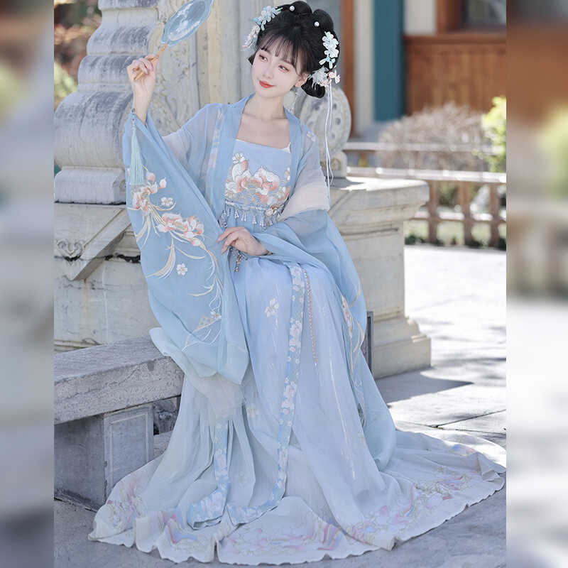 Original Hanfu Women's Tang-Style Kozu Skirt with Large Sleeves, Heavy Embroidery, Ethereal Chinese Style, One-Piece Chest-Length Skirt for Summer