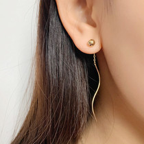 Sterling silver gold beads Large gold bean bean ear line Large round bead drop earrings Small fresh wave ear hanging super fairy exquisite tassel drop earrings