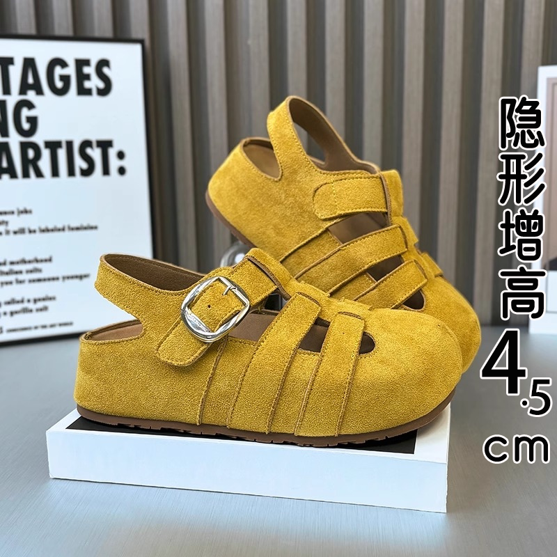 British Genuine Leather Birkenstock-Style Closed-Toe Sandals for Women, 2026 New Summer Woven Hollow-Out Pig Cage Shoes, Thick-Soled Roman Shoes