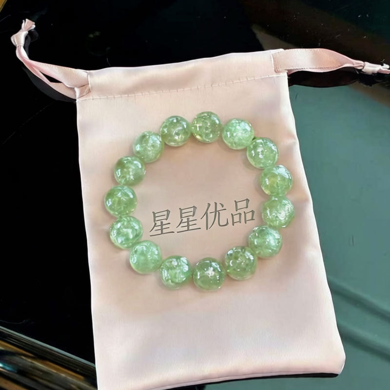 7A Natural Green Prehnite Bracelet, Old Mineral Green Crystal Single-Circle Bracelet, Fresh Green, Brightens Complexion, Gift for Girlfriend