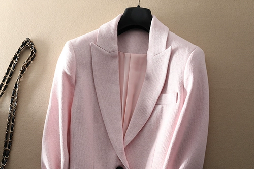 Элитная шерстяная весенняя куртка, розовый шерстяной пиджак классического кроя, тренд сезона, облегающий крой
