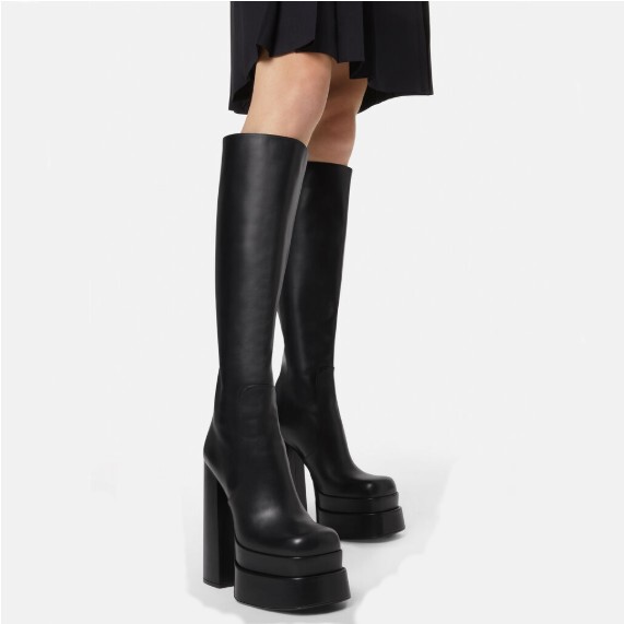European and American Style Spring and Autumn Ultra-High Heel Platform Knee-High Boots with Thick Heel and Back Zipper, White Women's Fashion Boots