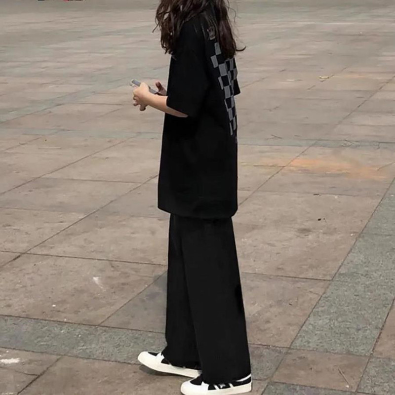 Spring and Autumn New Black Wide-Leg Pants for Female Students, Korean Style Loose Slimming High-Waisted Nine-Point Casual Pants, Straight-Leg Pants