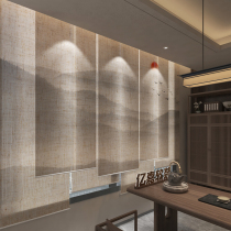 New Chinese style roll-up decorative curtains for living room linen tea room electric lift roller curtains sunshade screens partition curtains