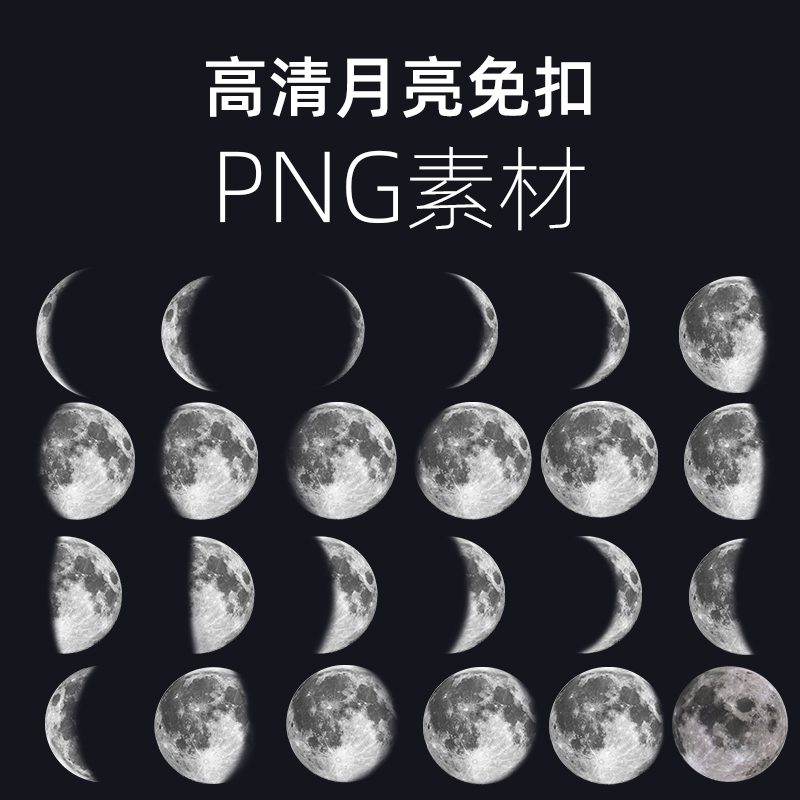Moon, Moon Phase, Starry Sky, Full Moon, Crescent Moon, Moon Phase Changes, Png Elements, High-Definition Images, Ps Design Materials