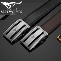 Seven wolves business simple middle-aged mens belt to send Dad birthday gifts Casual pants cowhide automatic buckle belt