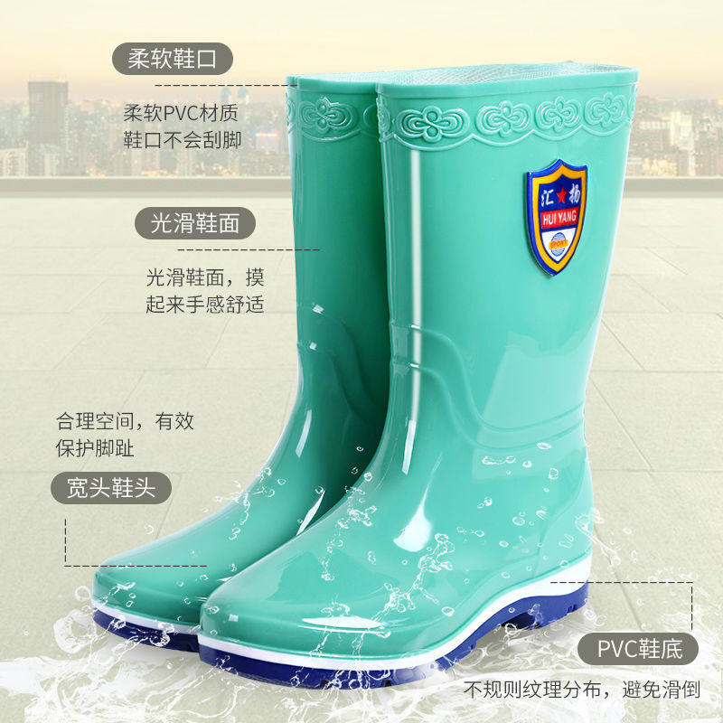 Korean fashion rain boots women's water shoes high tube plus velvet warm non-slip rain boots water boots adult kitchen car wash rubber shoes summer