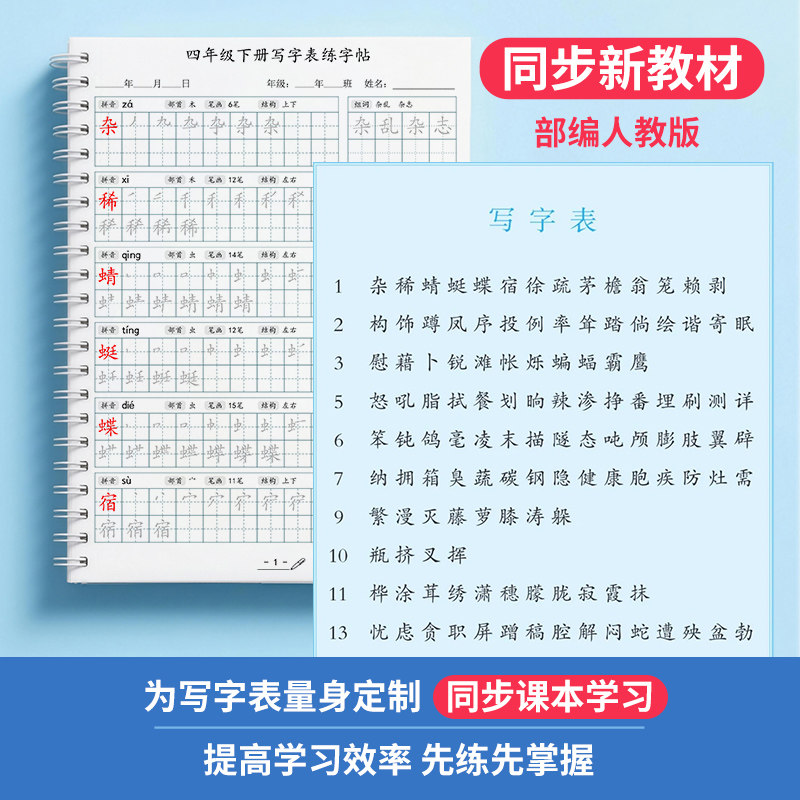Fourth Grade Second Semester Handwriting Practice Book, People's Education Press Edition, Specially Designed for Primary School Students, Synchronized with the Chinese Textbook, Pinyin and Character Tracing Book