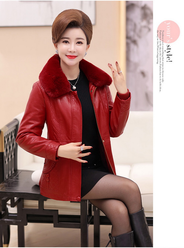 Đặc biệt hàng ngày phụ nữ trung niên áo khoác da lông lớn cổ áo mẹ cộng với nhung ấm mùa đông ví lớn áo khoác da nữ đẹp