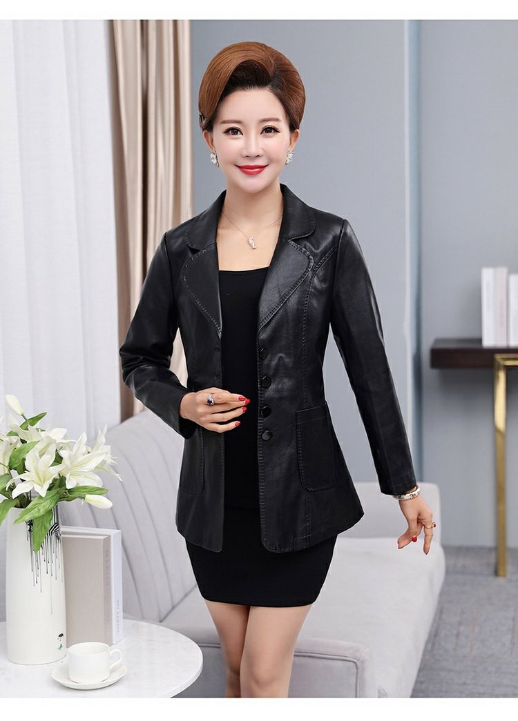 Áo khoác da nữ trung niên áo khoác ngắn mùa xuân và mùa thu 30-40-50 tuổi Mẹ trung niên phụ nữ tải mùa thu áo da lộn zara