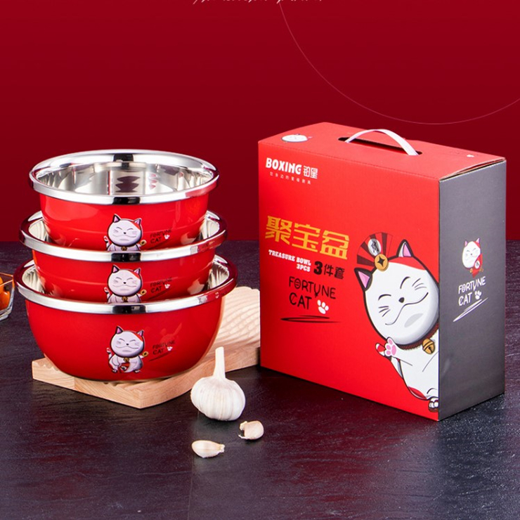 Food-grade stainless steel basin thickened and deepened three-piece set color set kitchen supplies and wash basin vegetable drain basin