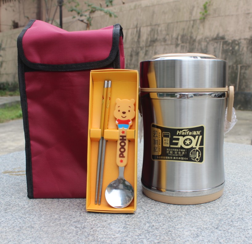 Sea Hair 304 Stainless Steel Extra-long Insulation Lunch Box 3 Layers Adults Lunch Box Multilayer Vacuum Portable Insulated Barrel Triple