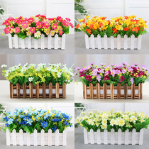 Silk Flower Plastic Flower Arrangement Dry Bouquet Wood Fence Fake Flower Emulation Floral Suit Living-room Home Decoration Pendulum Potted Plant