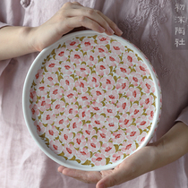 Mr Baodings small peach flower plate ceramic tea plate pot holder dinner plate refreshment heart plate pink pot holder