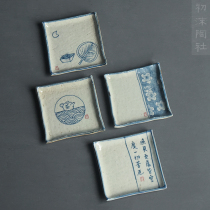 Chu Mo Tao Society handmade ceramic tea tray cup holder Square small Cup home kung fu tea set blue and white hand painted support