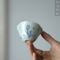 Chu Mo Pottery Society Nan Ni Shanwu Hand-made blue and white tulip sunflower mouth cup Master cup Teacup Tea cup