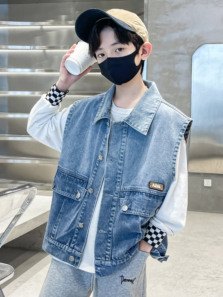 Children's Denim Vest Kids' Outerwear Spring and Autumn Boys' Vest Autumn Clothing 2026 New Boys' Vest Sleeveless Jacket Top