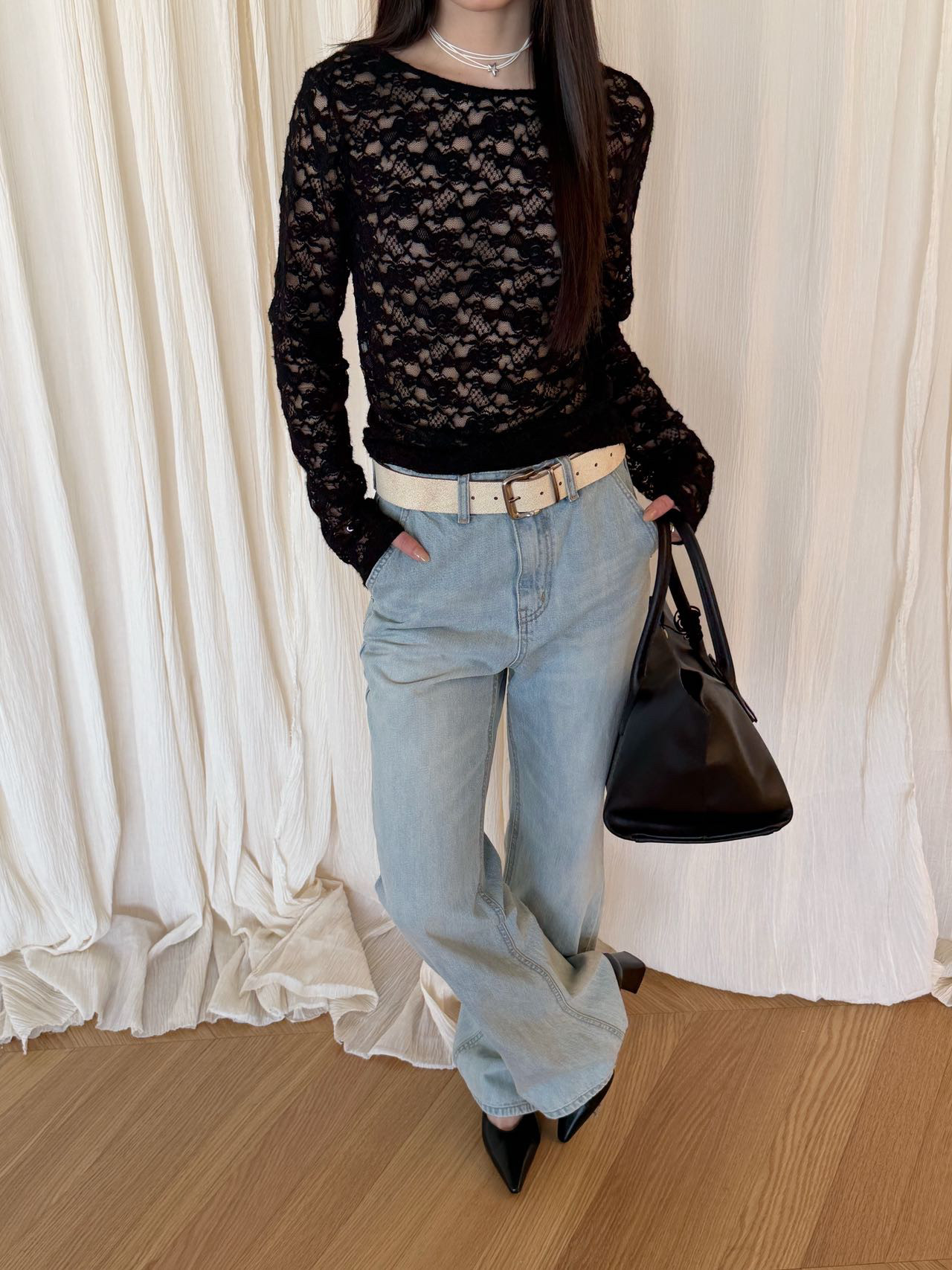 waitmore 2026 весенняя новинка корейский стиль универсальная блузка с длинным рукавом двусторонняя кружевная приталенная